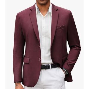 NEW Coofandy Men’s Blazer Maroon Sport Coat Jacket XL NWT 2 Button Stretch